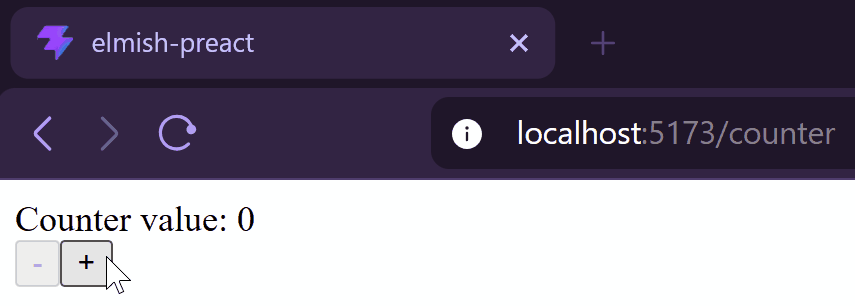 Webpage with the counter value and two buttons -/+ that doesn&rsquo;t update on clicks